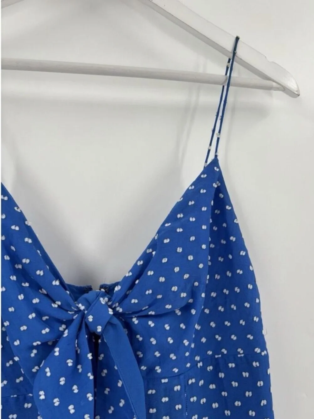Alice + Olivia Roe Dress Womens 2 Blue White Polka Dot Silk Blend Sleeveless Tie - Picture 2 of 10